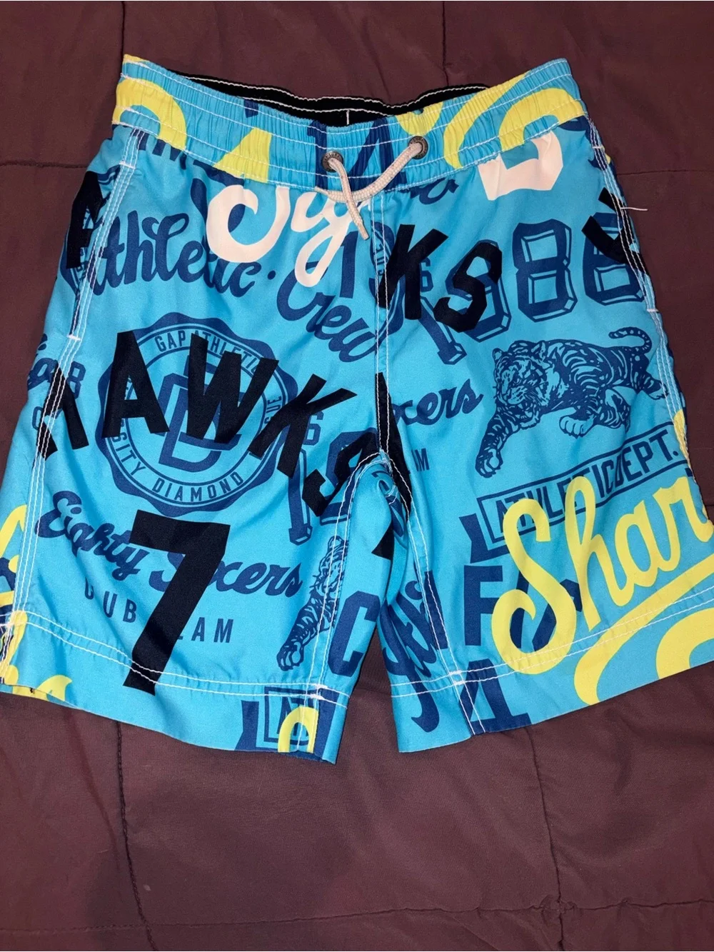 GAP Blue & Yellow Graphic Swim Trunks Boys 6/7